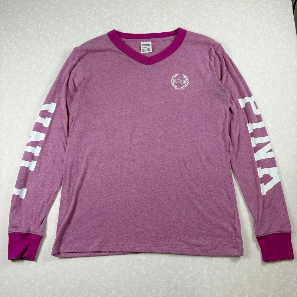 Victoria's Secret PINK Pink Long Sleeve Logo Tee/ Size Small